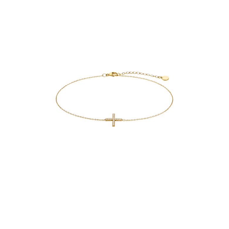 Bracciale in Acciaio dorato con croce ricoperta di strass