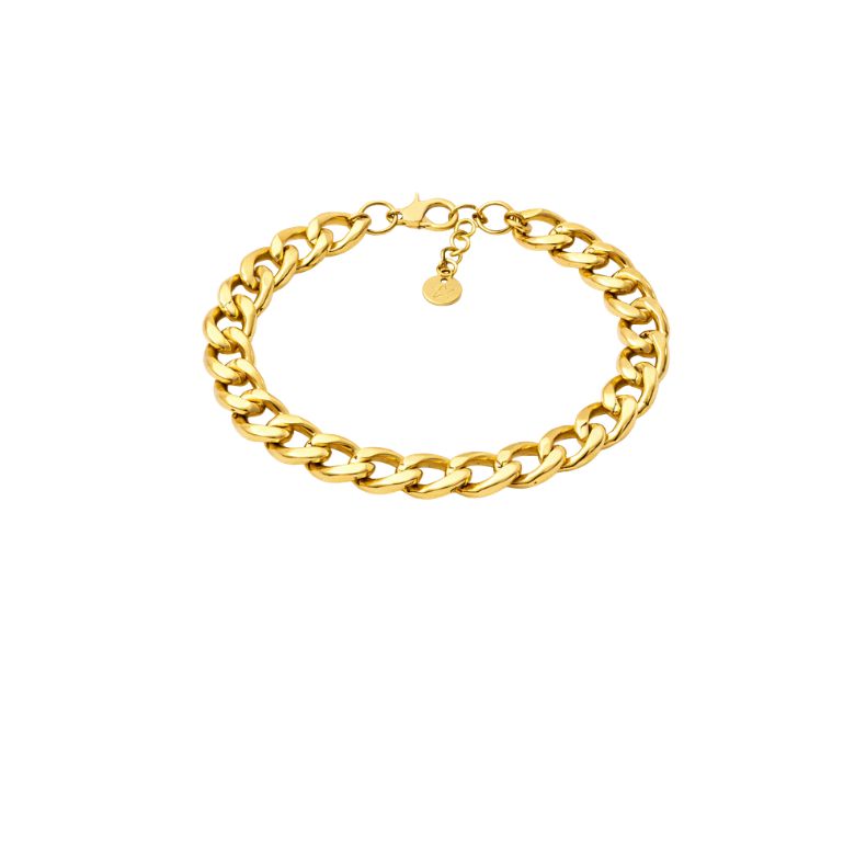 bracciale donna in acciaio dorato con maglia groumette larga lavorata