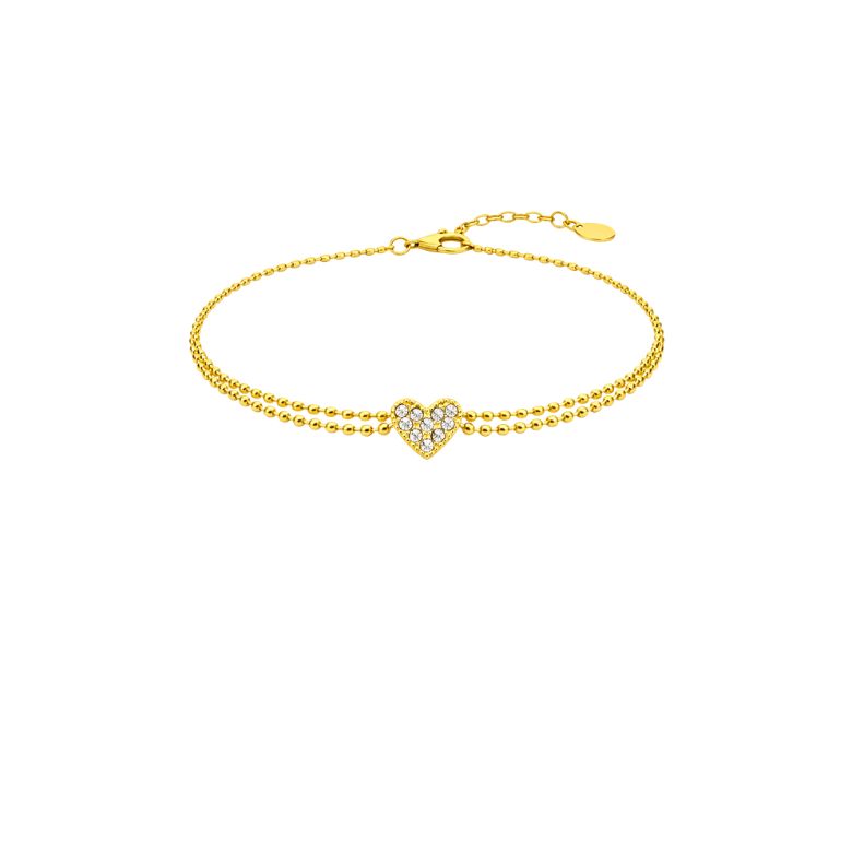 bracciale tennis donna in acciaio dorato con cuore centrale ricoperto di strass