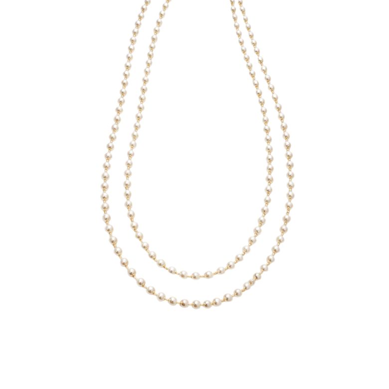 collana girocollo a doppio filo in acciaio dorato con perline alternate bianche