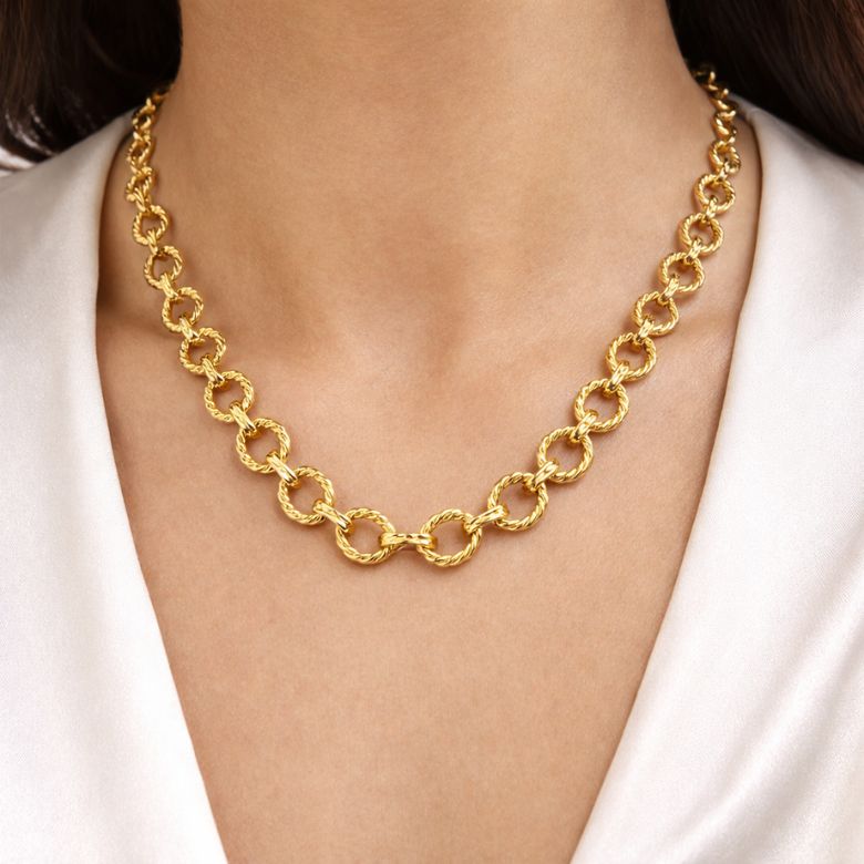 Collana girocollo in Acciaio dorato a maglia tonda - immagine 2