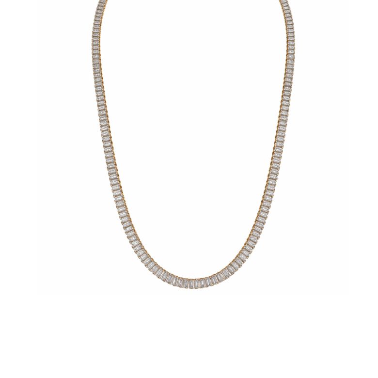 collana girocollo da donna in acciaio dorato ricoperta di strass a baguette