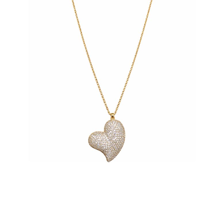 Collana girocollo in Acciaio dorato con cuore bombato e strass - Grande Medio