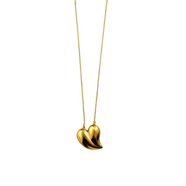 collana girocollo in acciaio dorato con cuore bombato