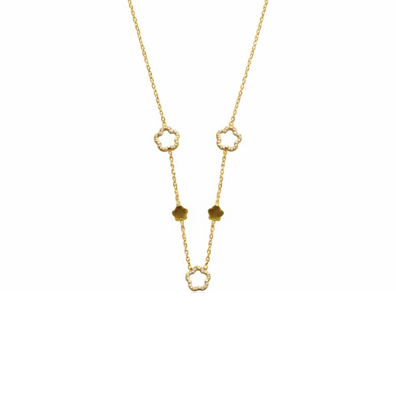 collana girocollo donna in acciaio dorato con dettagli floreali ricoperti di strass