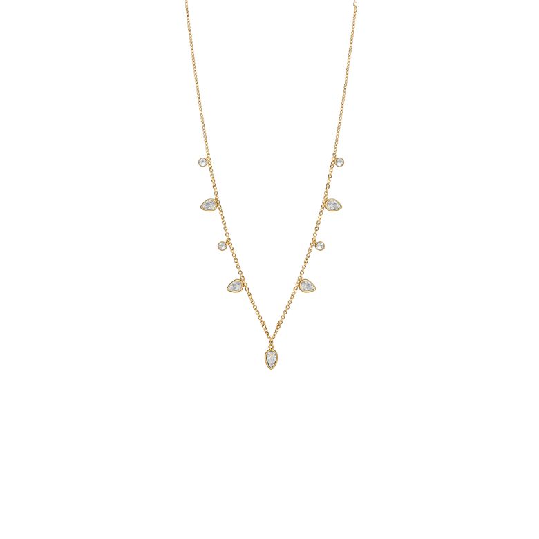 collana donna girocollo in acicaio dorato con design gocce ricoperte di strass