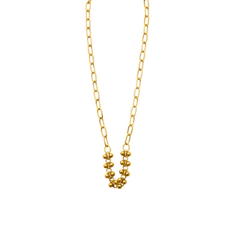 collana girocollo in acciaio dorato con lavorazione centrale geometrica