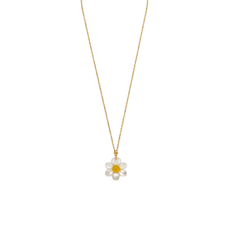 collana girocollo in acciaio dorato con pendente fiore in cristallo bianco