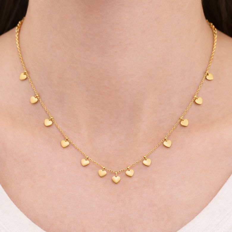 Collana girocollo in Acciaio dorato con pendenti cuori - immagine 2