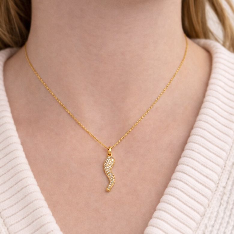 Collana girocollo in Acciaio dorato e ciondolo a Corno piccolo con strass - immagine 2