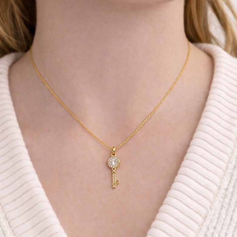 Collana girocollo in Acciaio dorato e ciondolo Chiave con strass - immagine 2