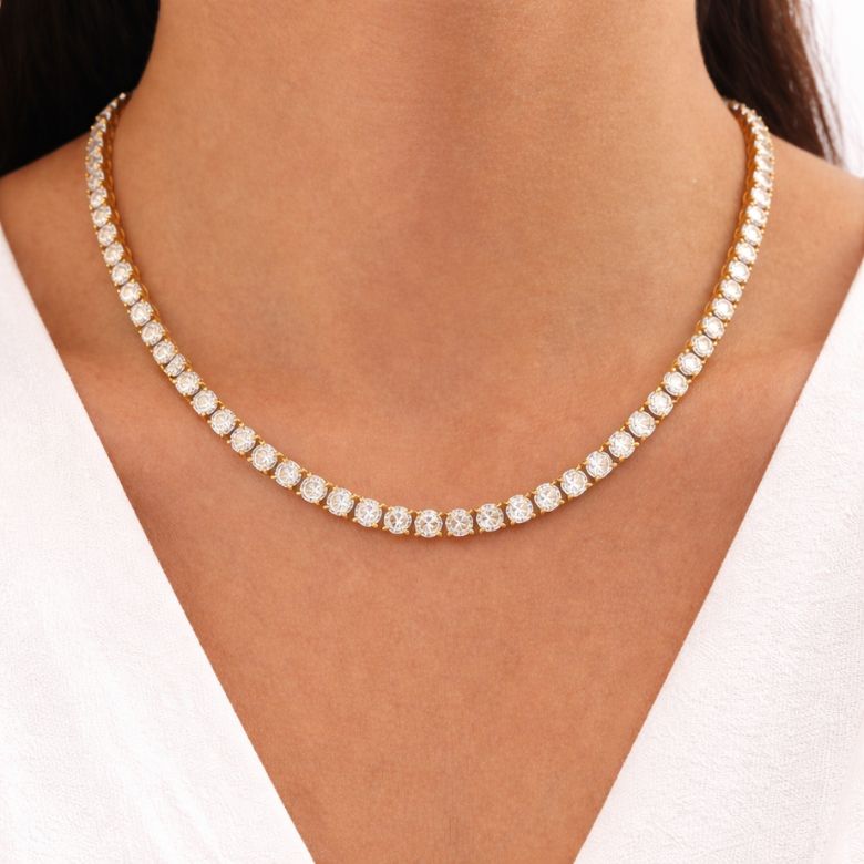 Collana girocollo placcata in oro con baguette strass - immagine 2