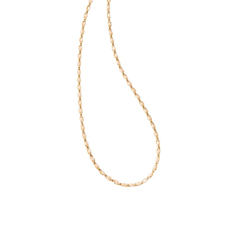 collana girocollo in acciaio dorato con perline smaltate bianche