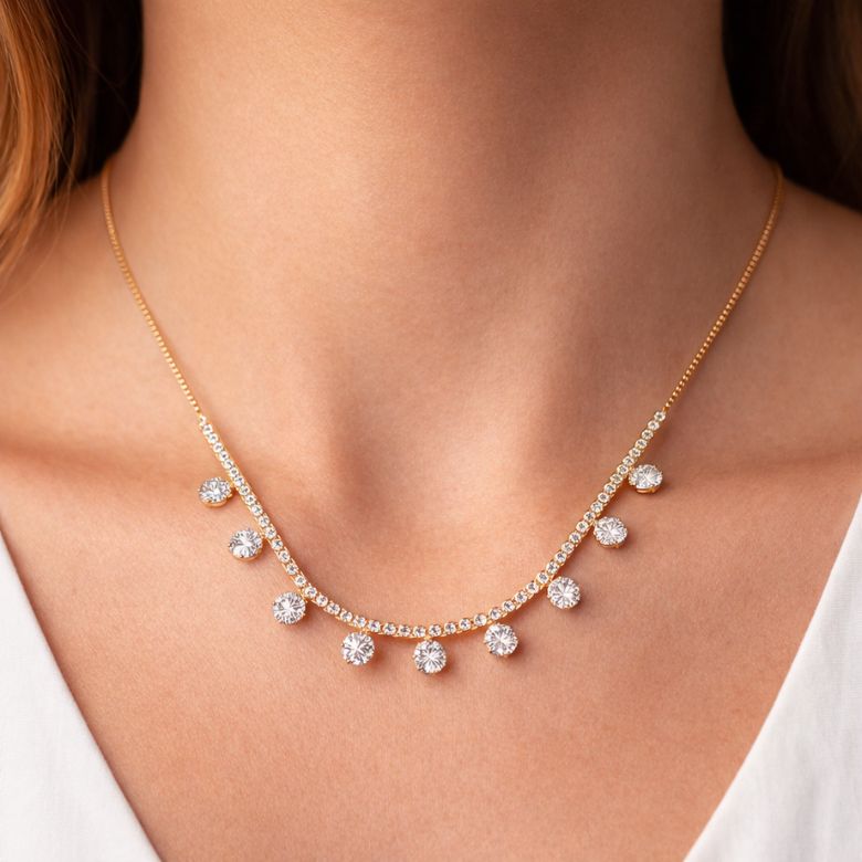 Collana in Acciaio dorato tennis con pendenti strass - immagine 2
