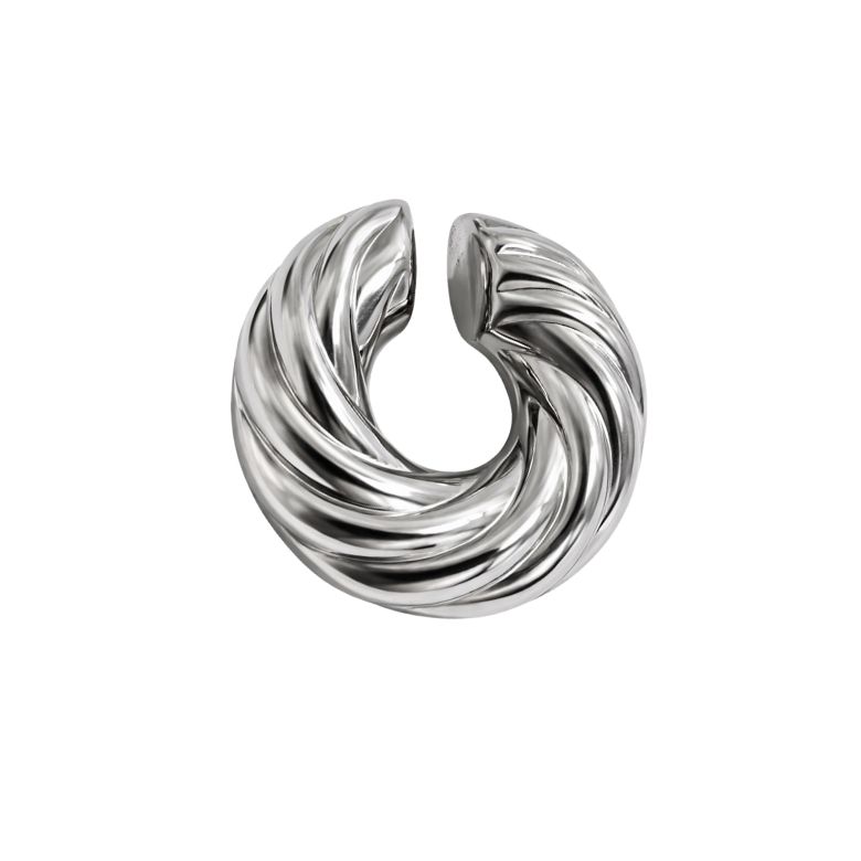 earcuff in acciaio argentato con design bombato lavorato