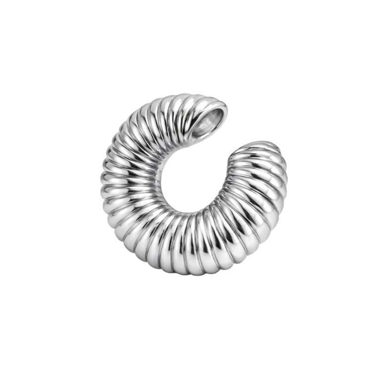 orecchino earcuff in acciaio argentato con design rigato