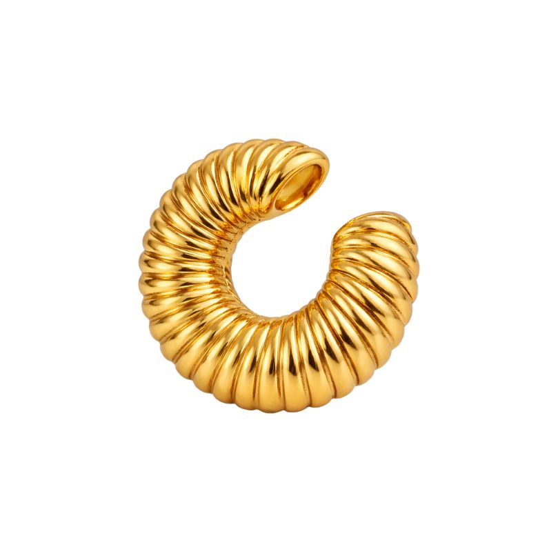 earcuff donna in acciaio dorato con design rigato