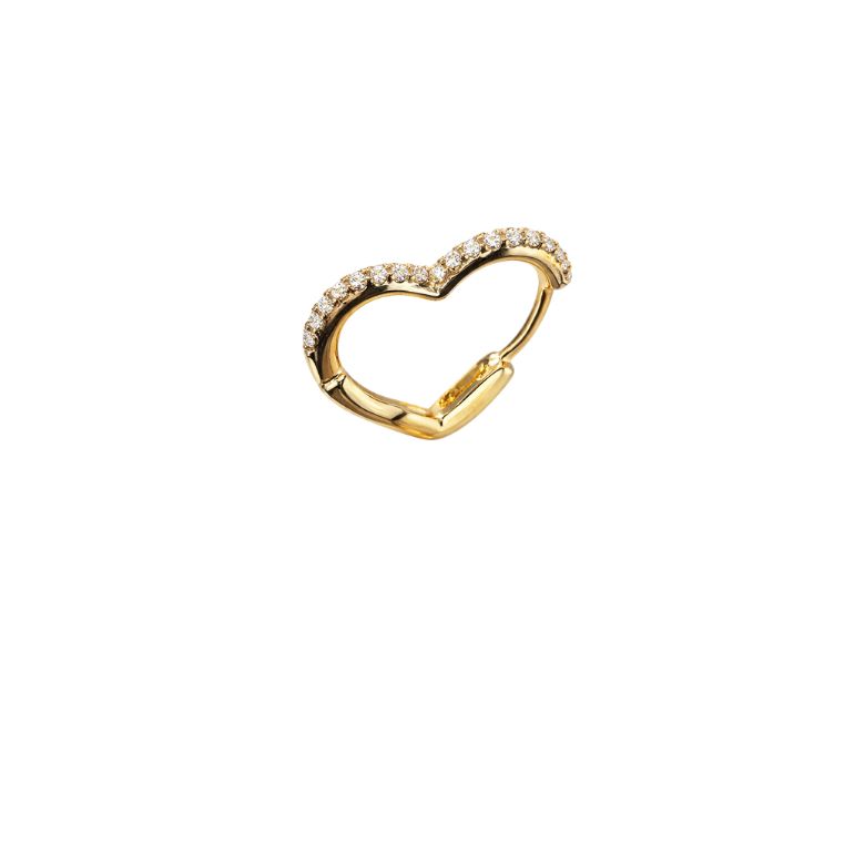 mono orecchino in acciaio dorato a forma di cuore con strass. disponibile in diverse misure