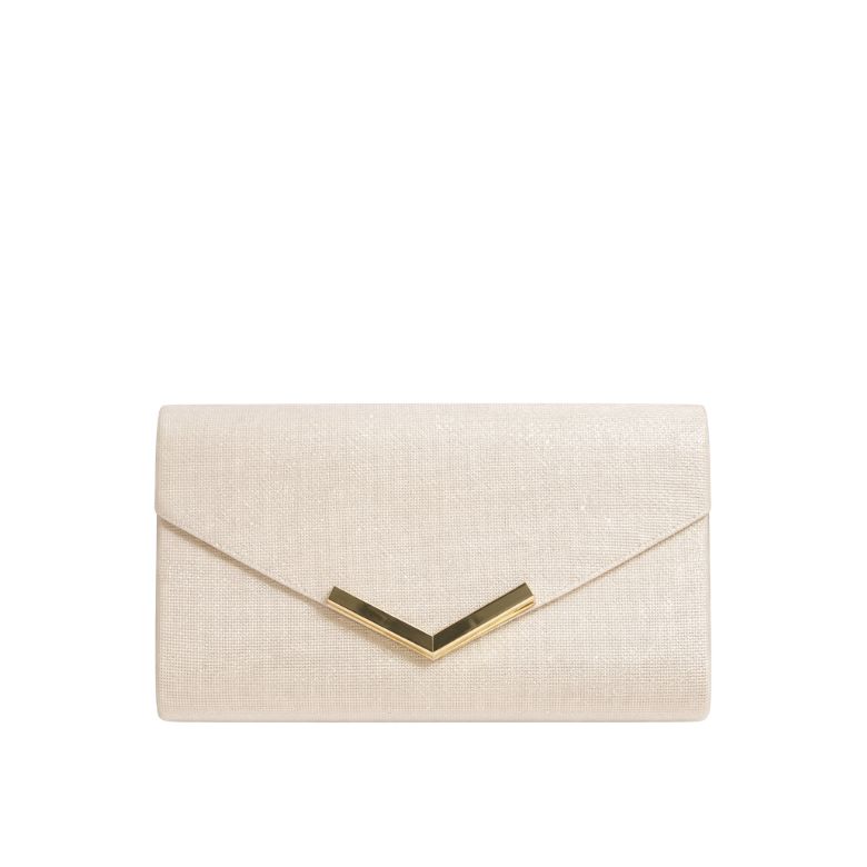 pochette colore avorio a busta con dettaglio dorato centrale