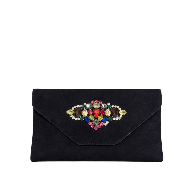 pochette blu notte con pietre colorate centrali
