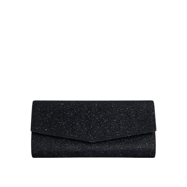 pochette elegante nera glitterata con patta a busta