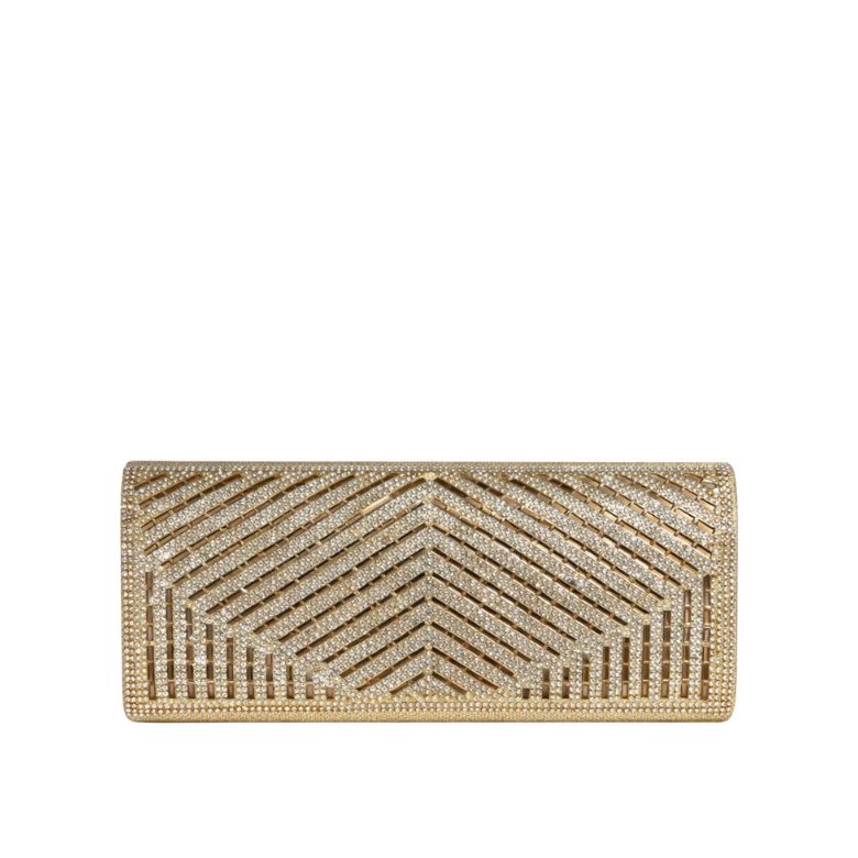 pochette in colorazione oro con strass geometrici