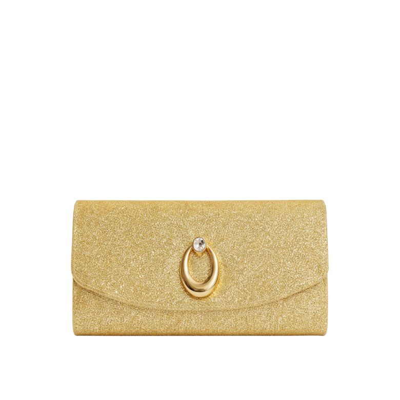 pochette oro glitter con chiusura gioiello elegante