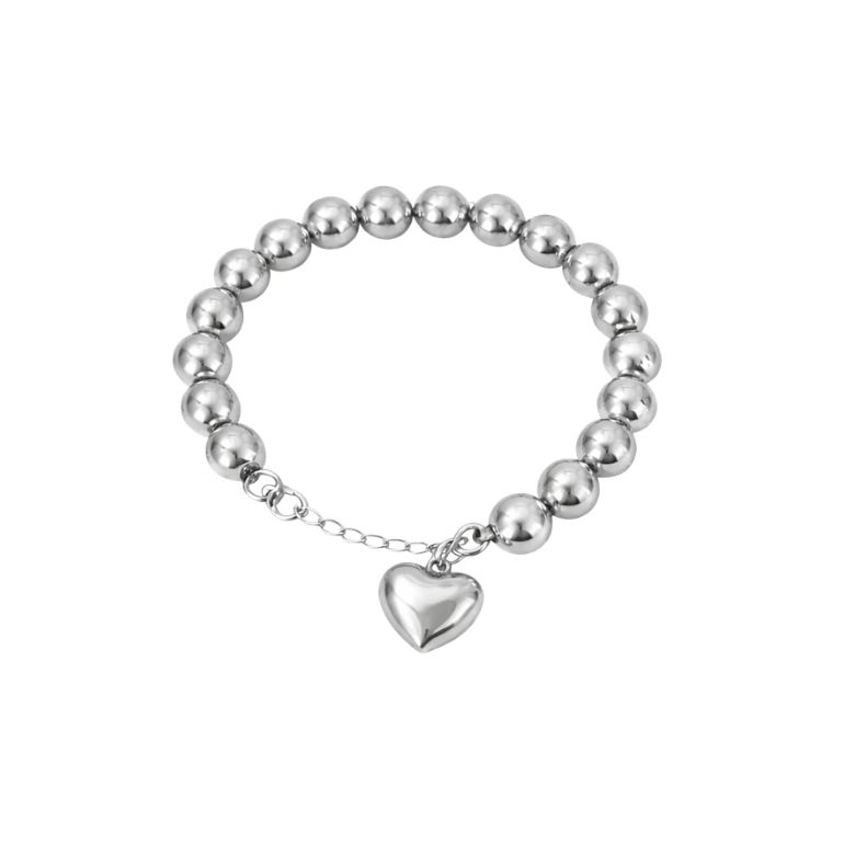 bracciale boule in acciaio argentato con cuore