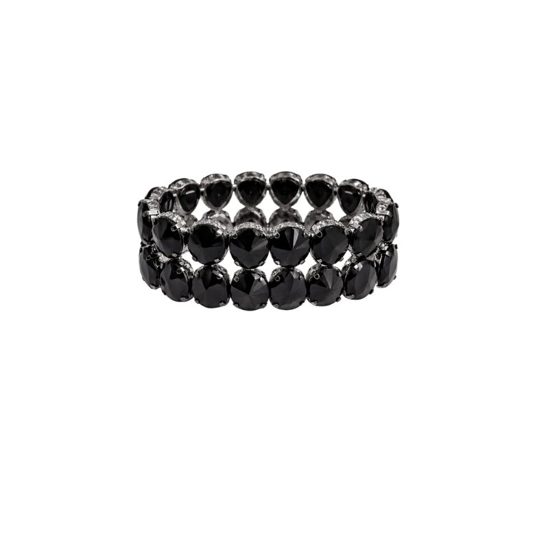 bracciale elastico nero con doppia fila di pietre sfaccettate incastonate