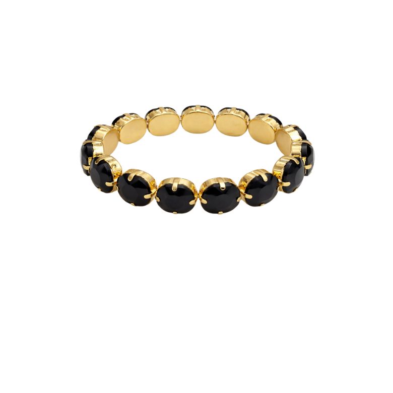bracciale in acciaio dorato con pietre nere incastonate