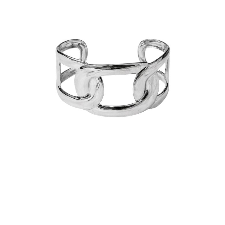 bracciale rigido a catena aperta in acciaio argentato