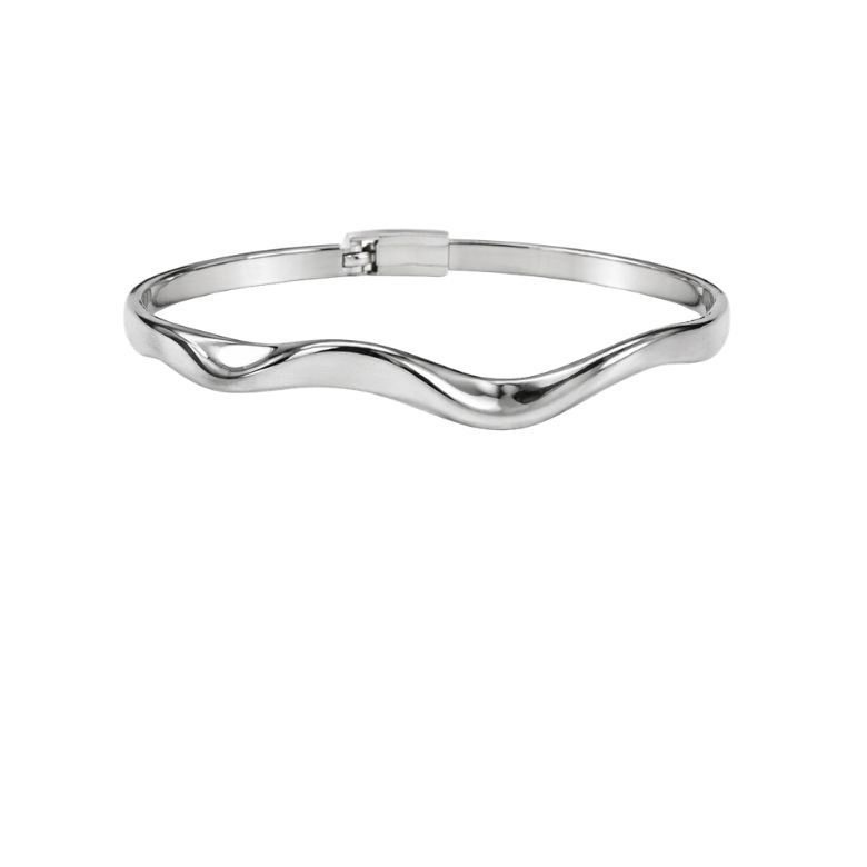 bracciale rigido in acciaio argentato con design a onde