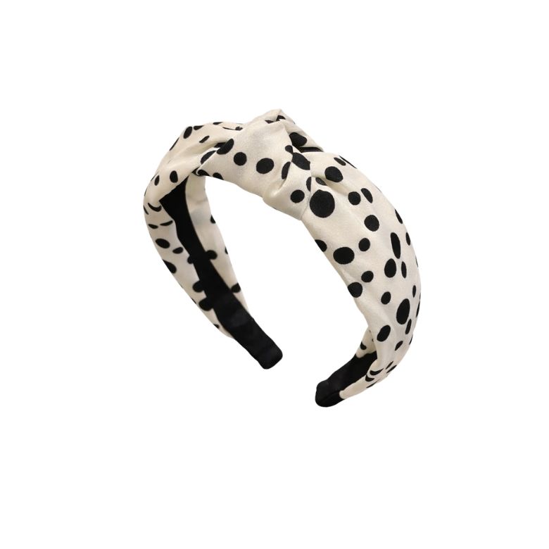 cerchietto in raso con pois e nodo frontale, colorazione panna