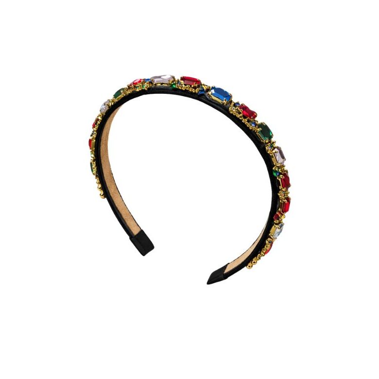 cerchietto in raso con pietre decorative multicolor