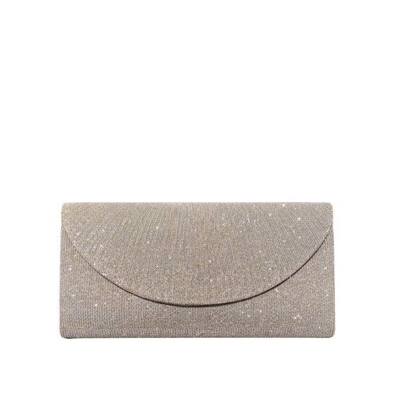 pochette argento glitterata con patta arrotondata