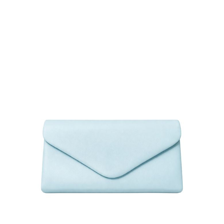 pochette azzurra liscia a busta con patta a V