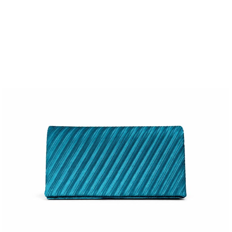 pochette blu petrolio plissettata con effetto satinato