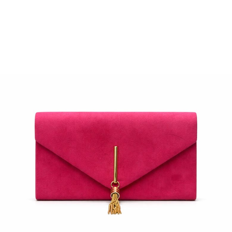 pochette fucsia effetto camoscio con nappa