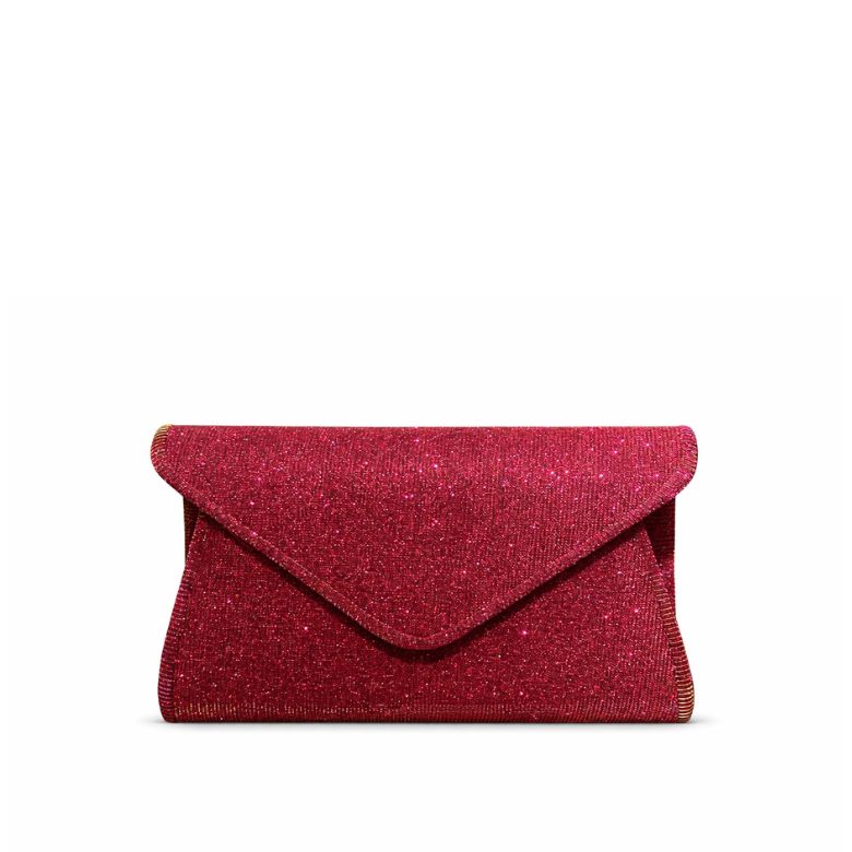 pochette fucsia scuro glitterata a busta con patta arrotondata