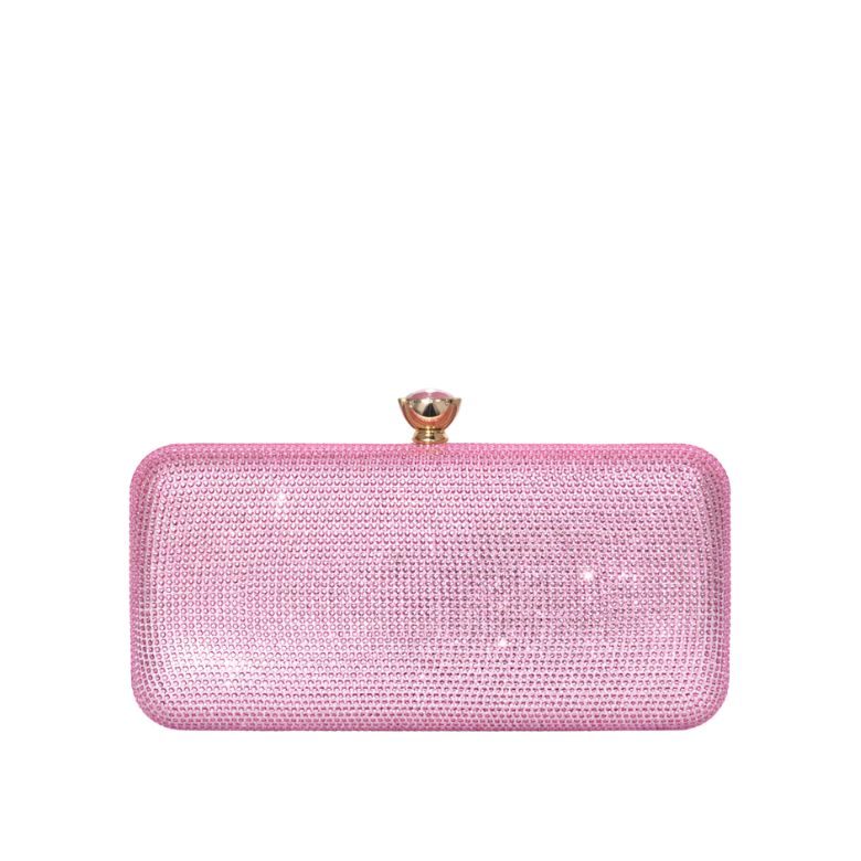 pochette rosa con strass e chiusura a gioiello