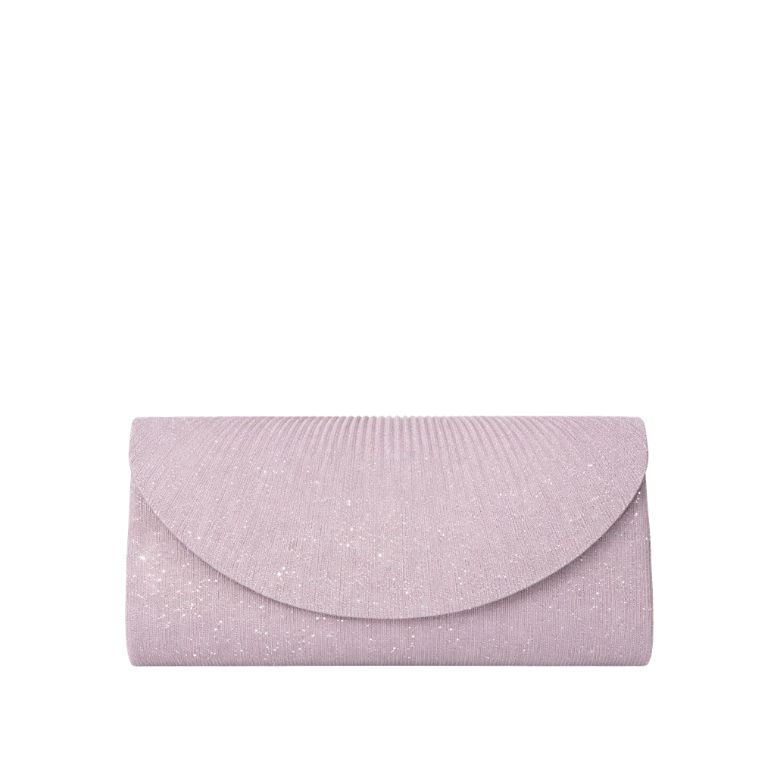 pochette glicine glitterata con patta arrotondata