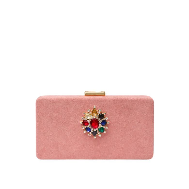 pochette rosa caldo rigida con gioiello centrale