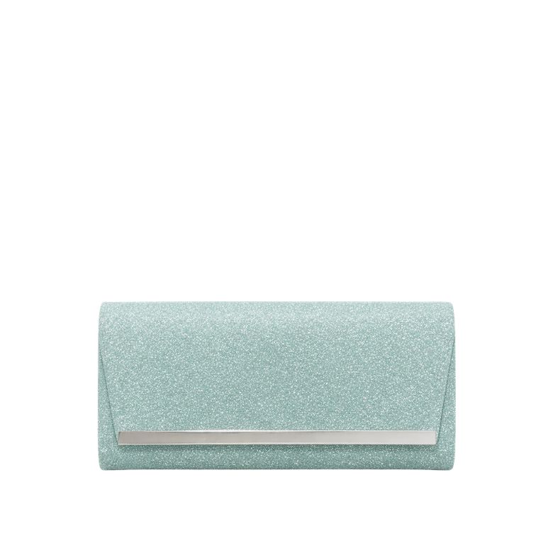 pochette verde acqua glitterata con dettaglio metallico