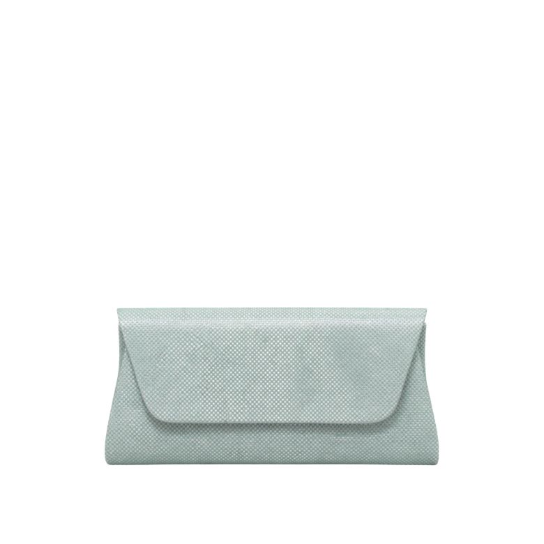 pochette verde acqua testurizzata con patta arrotondata