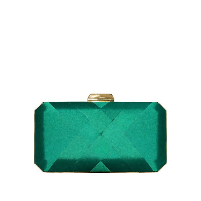 pochette verde in raso con intreccio