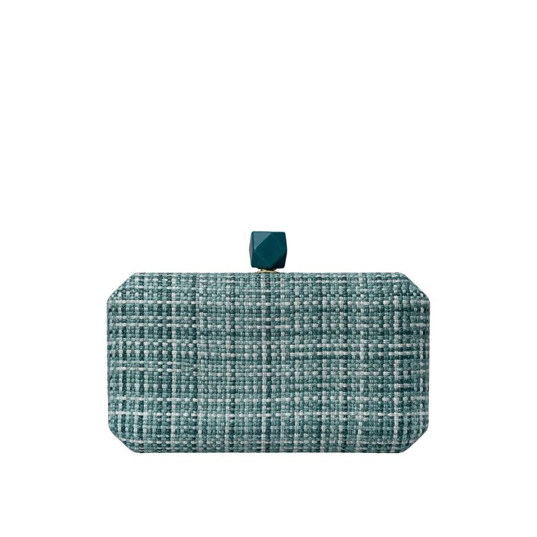 pochette verde intrecciata rigida con chiusura a pomello