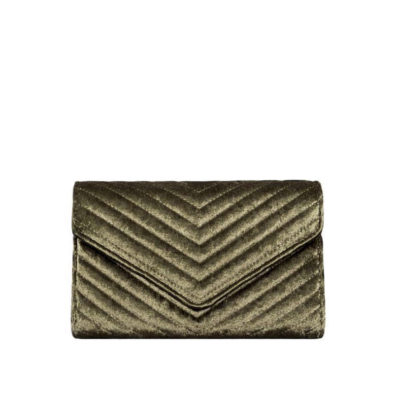 pochette verde oliva metallizzata a busta con lavorazione a trapunta