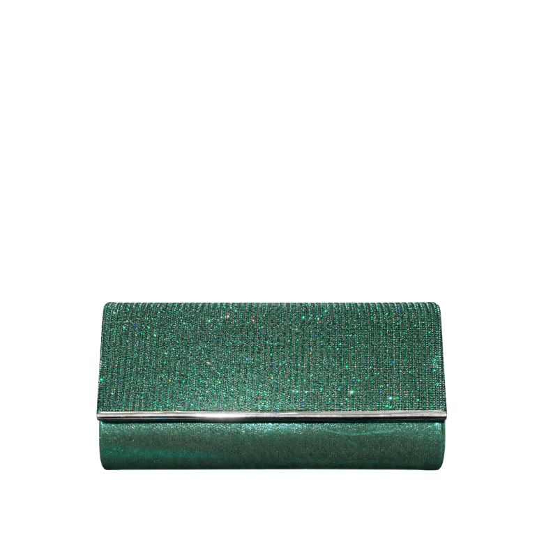 pochette verde smeraldo glitterata con profilo metallico