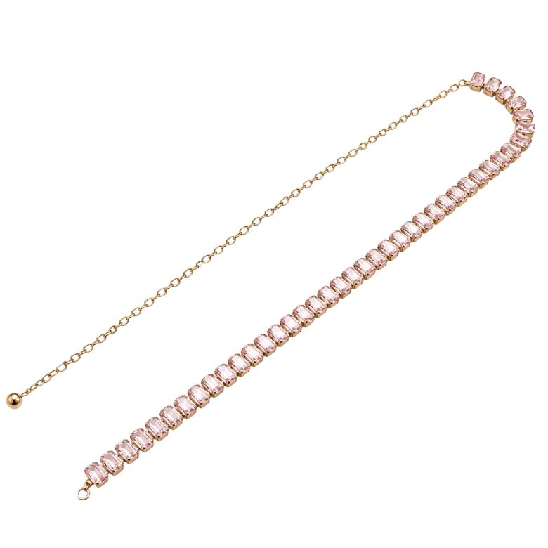 Cintura gioiello acciaio dorato con pietre rosa. Accessorio moda.