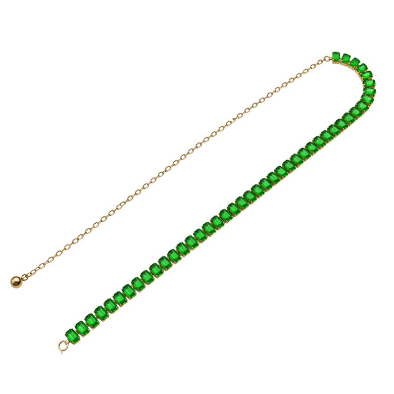 Cintura gioiello acciaio dorato con pietre verdi: accessorio moda elegante e raffinato.